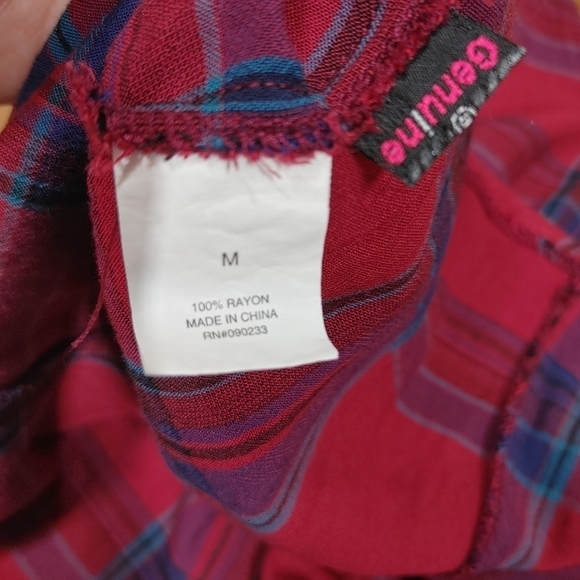 Volcom Red Plaid Lightweight Scoop Neck Mini Dress Size Medium - Picture 9 of 15